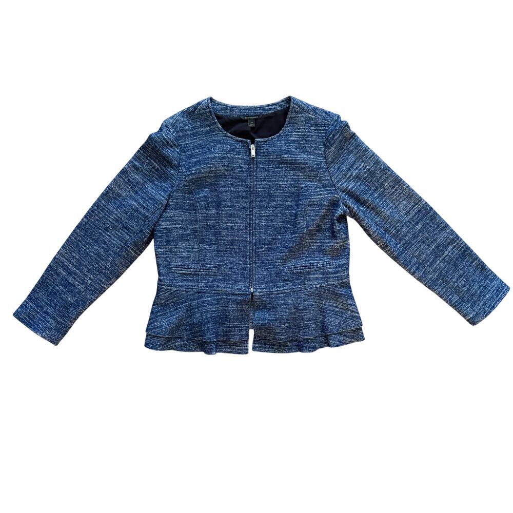 Banana Republic Fluted hem Full zip Jacket Blazer Blue Sz 14‎ Preppy Academia